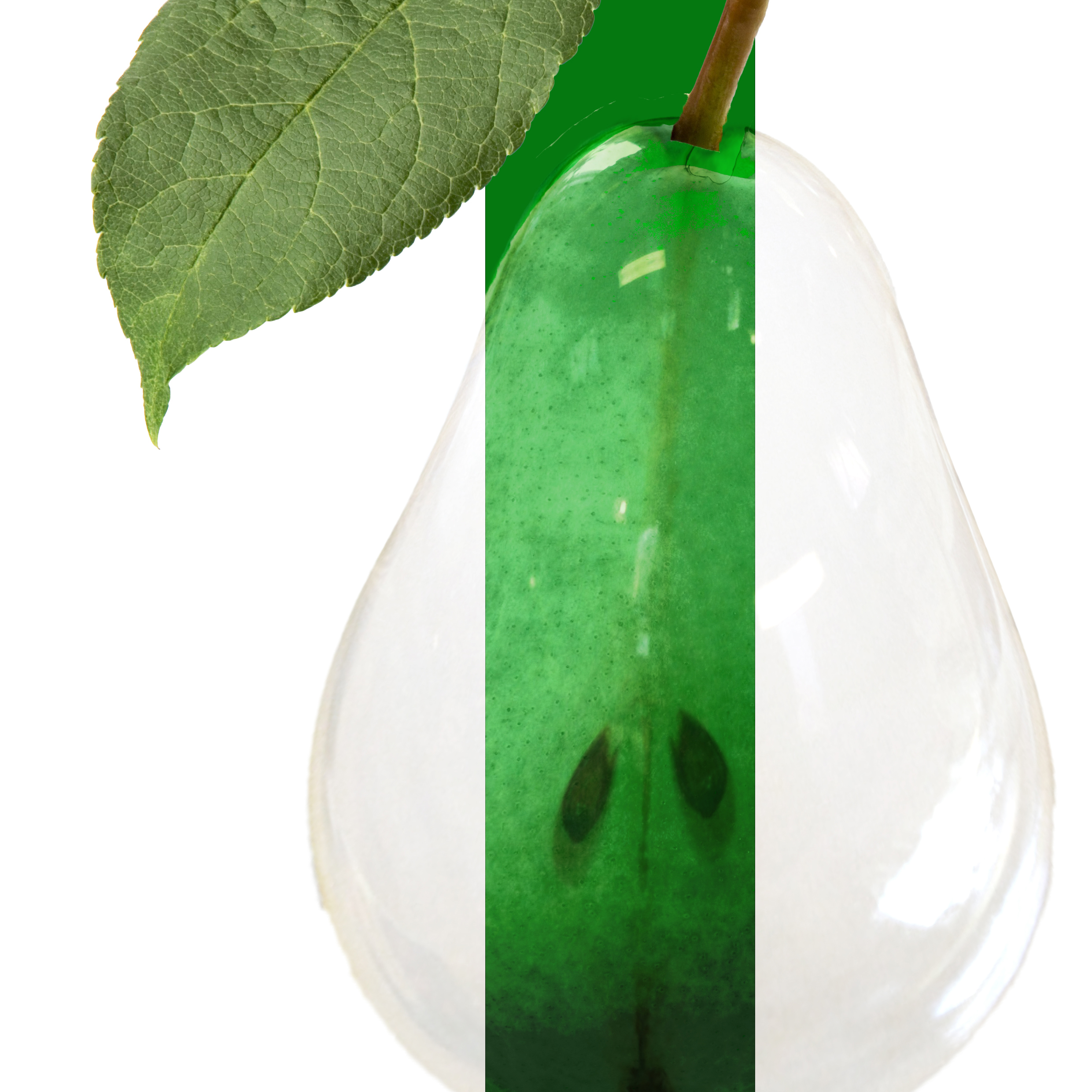 Photomontage d'une poire transparente